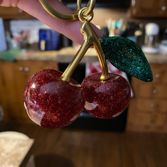 Glittery Cherry Keychain/Bag Charm with Gold Accents - Picture 2 of 2